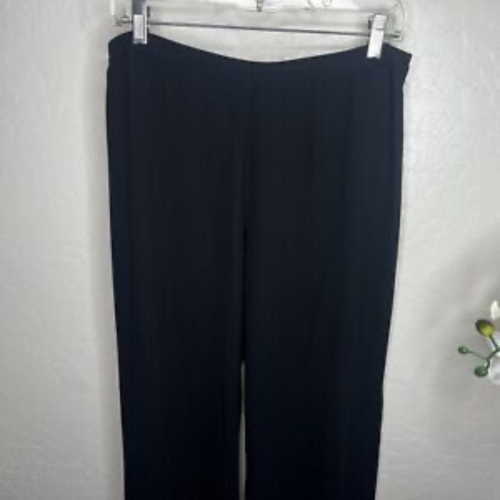 Eileen Fisher wide Silk Black Pants with Side Zip 8 - Picture 3 of 5